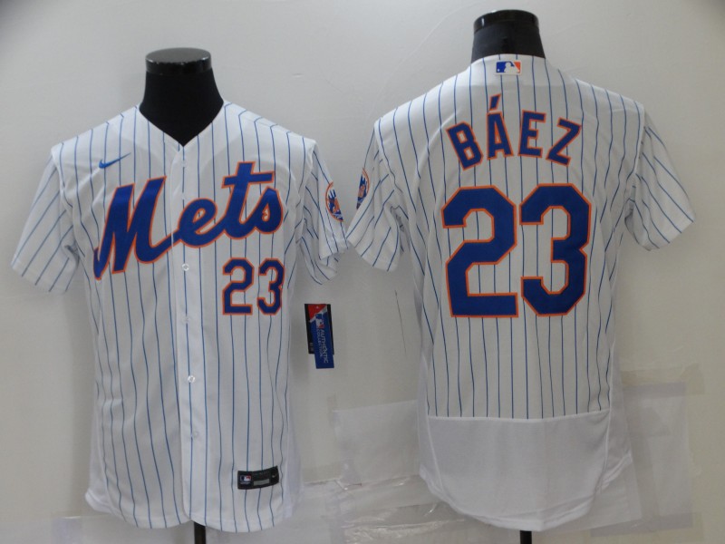Men's New York Mets #23 Javier Báez White Flex Base Stitched Baseball Jersey